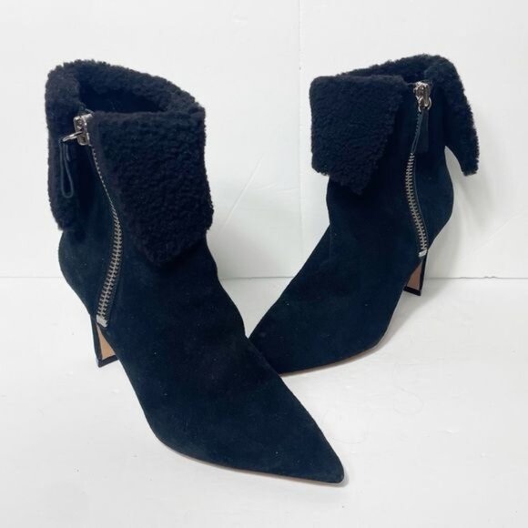 Alexandre Birman Mirabella 85 Curvy Shearling Suede Booties IT 39 / US 8-8.5 Bla - Picture 8 of 16